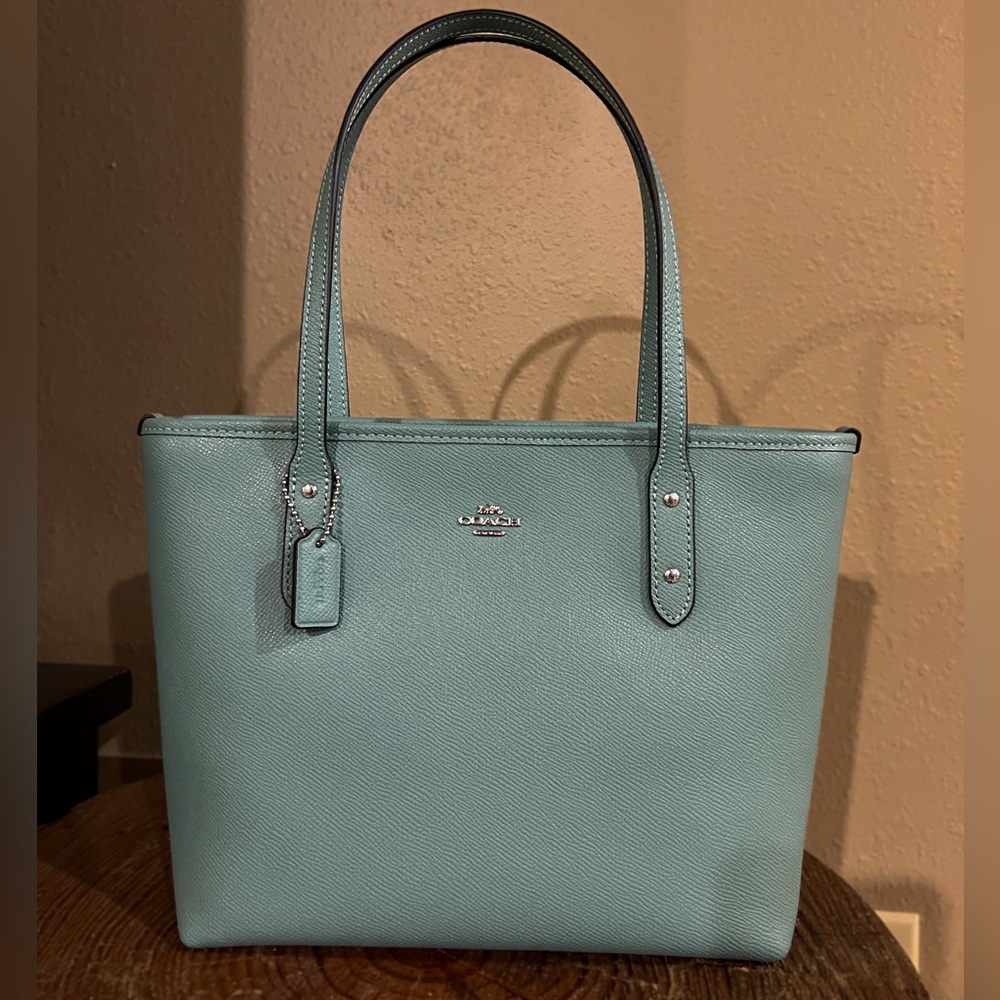 Coach Mini City Light Teal Leather Tote